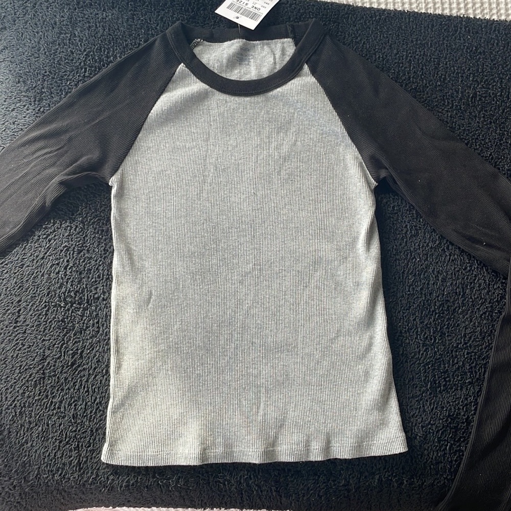Grey & Black Thermal Long Sleeve Brandy Melville
